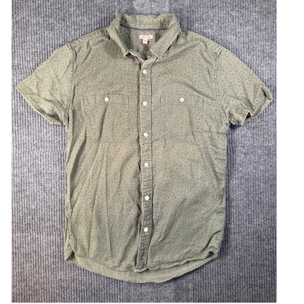 Cape Juby Mens Med Short Sleeve Button Down Shirt Olive Green Arrow Print Cotton